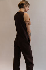 Linen Blend Jumpsuit - Dark Brown